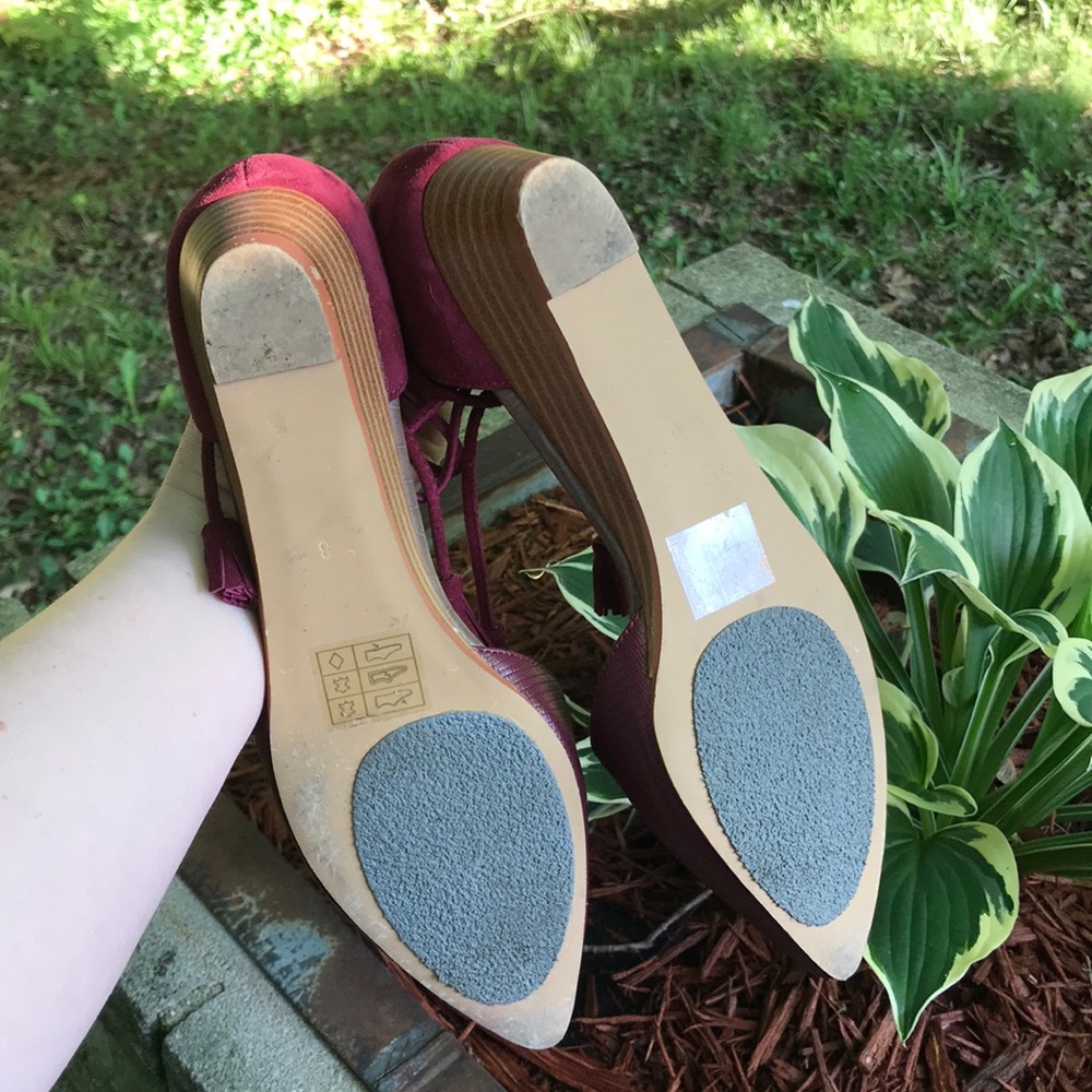 Anthropologie ankle tie mini wedge flats 8 wine - Picture 5 of 5